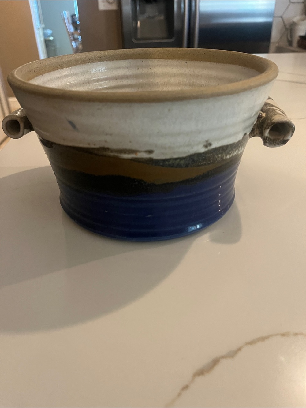 Vintage artisan handcrafted pottery blue gray Brown Glazed Ceramic Serveware